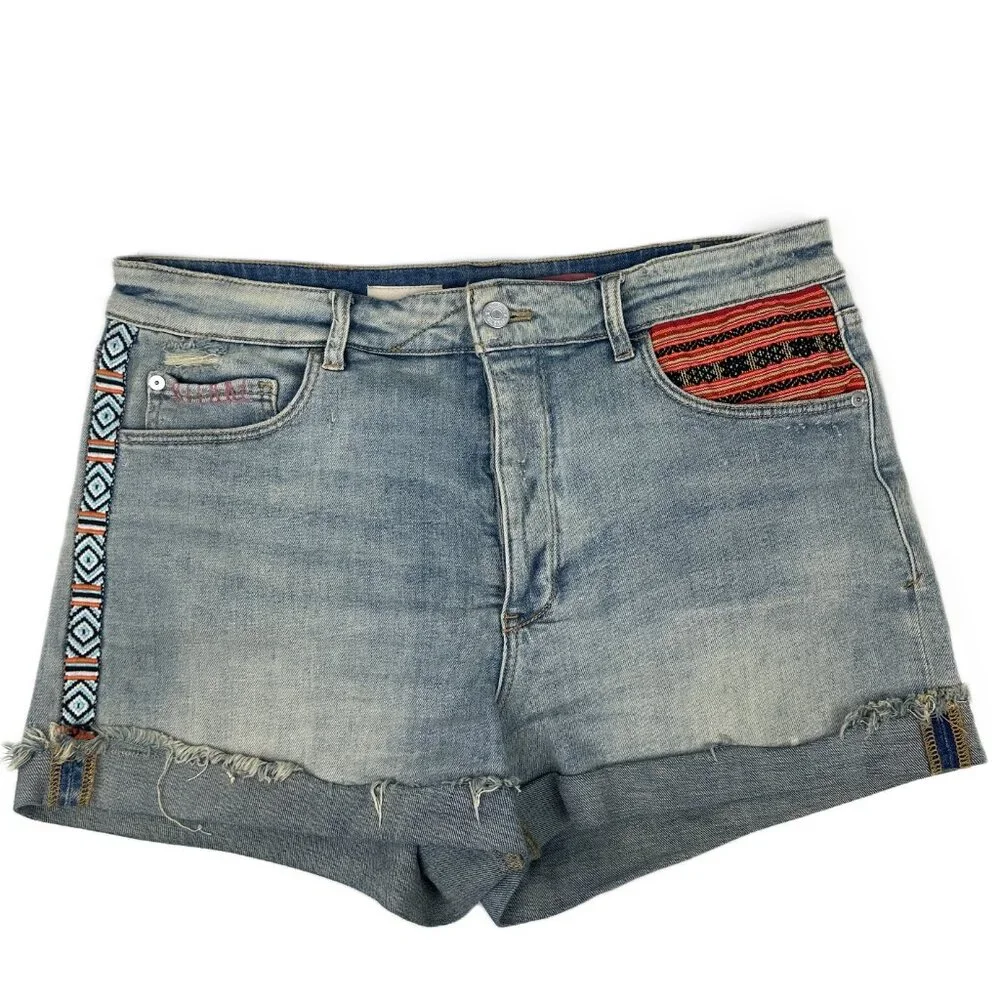 Anthropologie Pilcro Signature High‎ Rise Embroidered Western Denim Short 30 - Picture 3 of 13